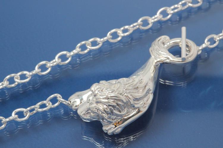 Collier Löwe plastisch hohl 925/- Silber mit Rundankerkette und Knebelverschluß