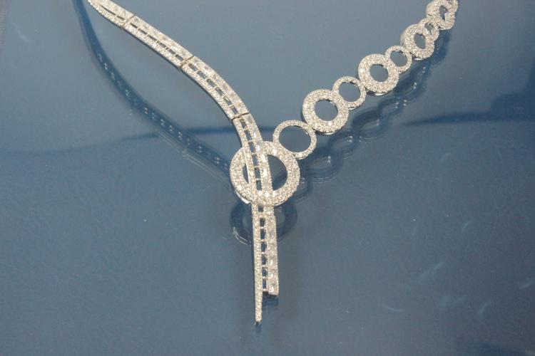 Loop necklace 925/- Silver rhodium plated with white Zirconia incl. bolt clasp and security eight,