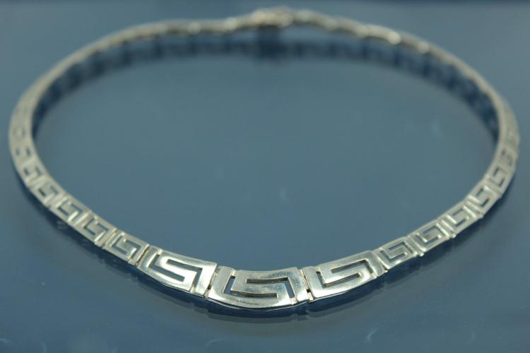 Collier Ewigkeit 925/- Silber poliert Kastenschloß, doppelter Achtersicherung und Mäander-Ornament-Muster,