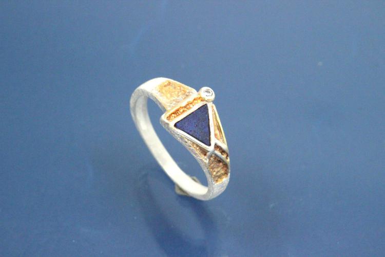 Ring 925/- Silber teilvergoldet, 1x Lapislazuli Dreiecksform, poliert/mattiert