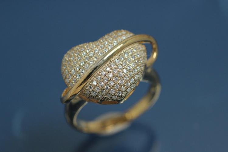 Ring 925/- Silver gold plated ring head heart shape with with round Zirconia, Size 54