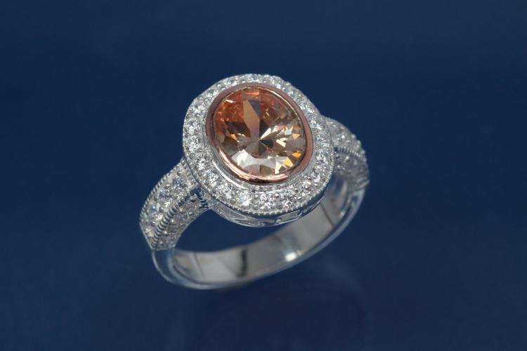 Ring 925/- Silver with white Zirconia round and oval  champagne color Zircona als middle gemstone, Size 57