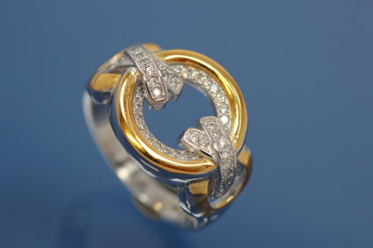 Ring bicolor 925/- Silber rhodiniert / teilvergoldet mit Zirkonia weiß, poliert