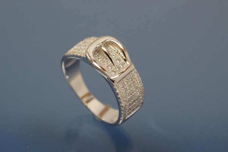 Ring im Gürtelschnallen-Design 925/- Silber rhodiniert mit Zirkonia weiß, poliert