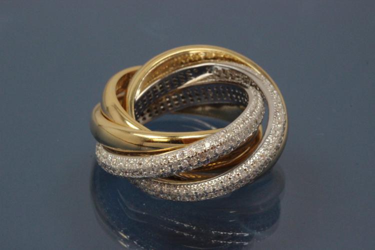 Ring bicolor 925/- Silber rhodiniert / teilvergoldet mit fünf beweglichen Reifen