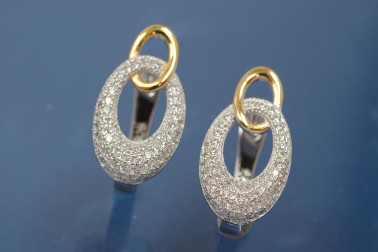 Klappcreole mit zwei ovalen 925/- Silber ca. Maße H20,5mm, B11,0mm rhodiniert / teilvergoldet mit Zirkonia und Sicherheitsbügel.