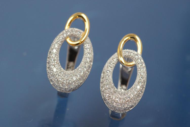 Earring two oval 925/- silver approx sizes H20,5mm, B11,5mm rhodium plated / partially gold plated with Zirconia with security leverback