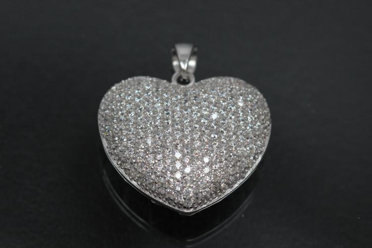 aLEm Pendant Danty Heart with Zirconia 925/- Silver rhodium plated,