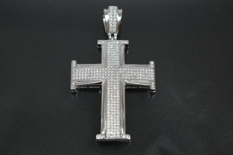 aLEm Pendant Cross in knight design with Zirconia 925/- Silver rhodium plated,