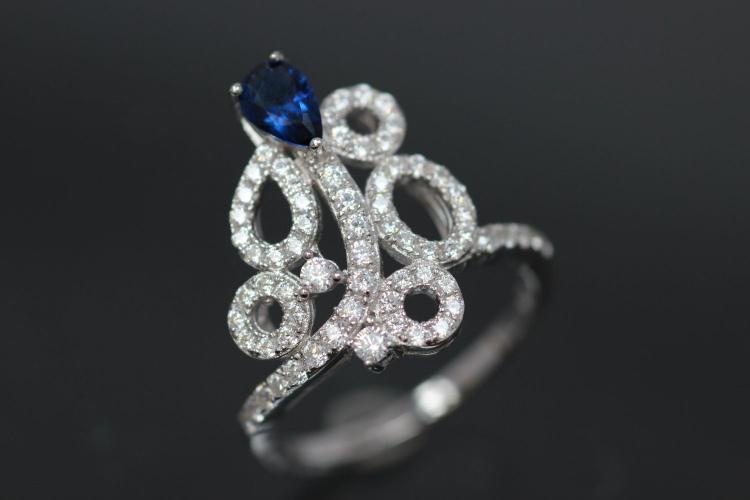 aLEm Ring Königliches Blumenmeer - Royal Sea of Blossoms mit blauen und weißen Zirkonia 925/- Silber  rhodiniert