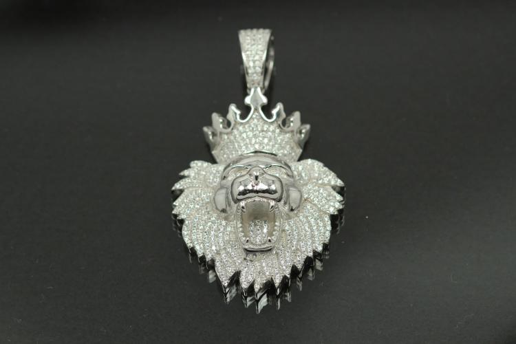 aLEm Anhänger Löwe mit Krone Lucky King mit Zirkonia 925/- Silber rhodiniert,