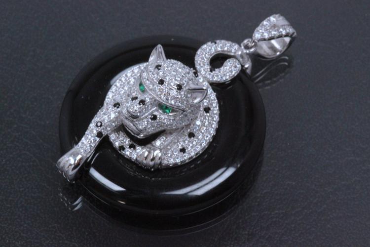 aLEm Gepard im Onixreif 925/- Silber rhodiniert mit weißen Zirkonia gefasst,