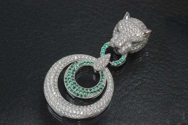 aLEm Anhänger Tiger with Firering 925/- Silber rhodiniert mit Zirkonia gefasst,