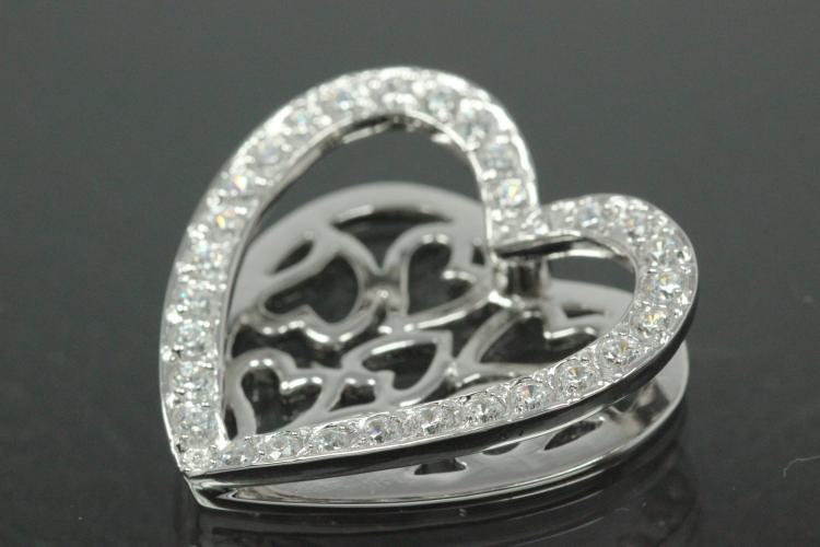 aLEm Anhänger Heart of Life mit Zirkonia 925/- Silber rhodiniert, poliert,