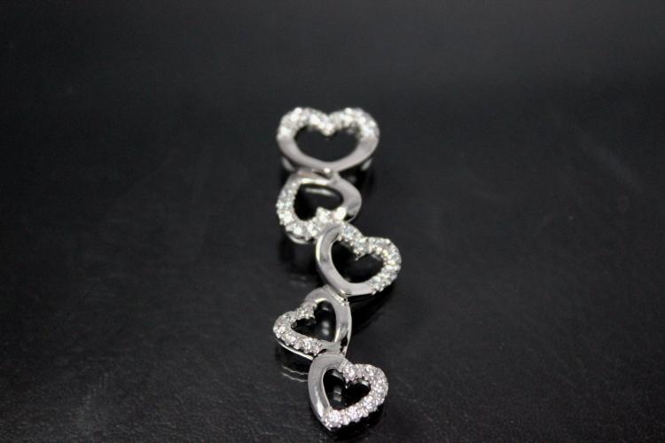 aLEm Anhänger Loving Hearts mit Zirkonia massiv 925/- Silber rhodiniert, poliert,