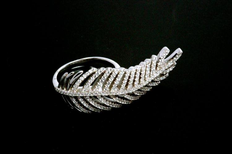 aLEm Ring Lovely Feather of Angels 925/- Silver rhodium plated with white Zirconia