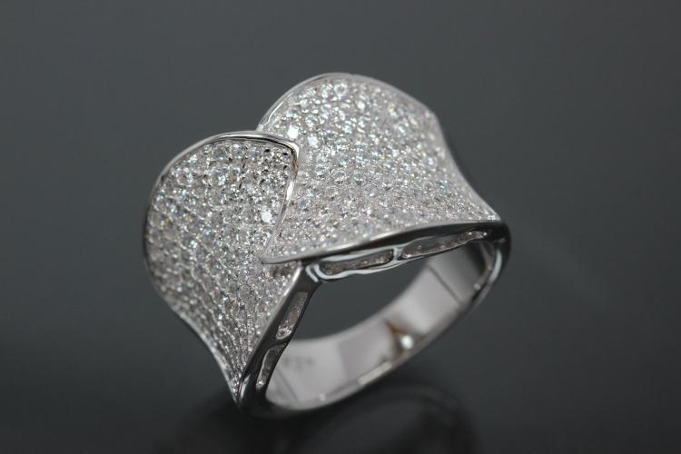 aLEm Ring Sparkling Leafs 925/- Silver rhodium plated, with white Cubic Zirconia