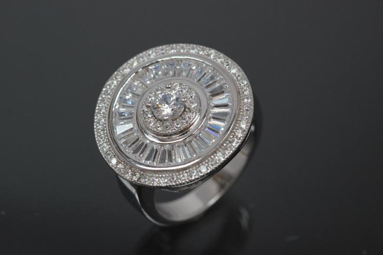 aLEm Ring Global World Circle 925/- Silver rhodium plated, with white Cubic Zirconia