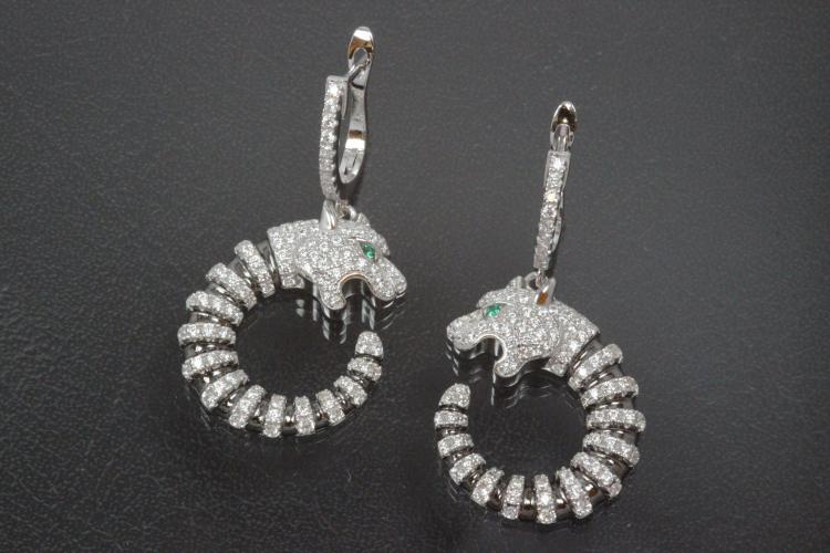 aLEm earring with leverback and stone Tiger 925/- Silber rhodium plated, approx.size high 39,0mm incl.leverback with Cubic Cirkonia, wide 19,5mm, thickness 5,0mm