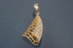 Pendant 925/- Silver rhodium plated / partially gold plated with Zirconia