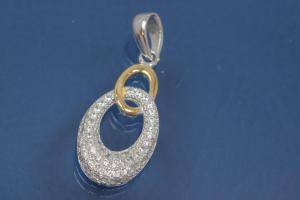 Pendant 925/- Silver rhodium plated / partially gold plated with Zirconia