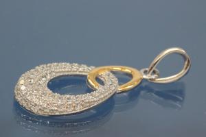 Pendant 925/- Silver rhodium plated / partially gold plated with Zirconia