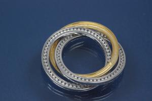 Anhänger mit drei Ringen davon einer gefasst 925/- Silber  rhodiniert / teilvergoldet