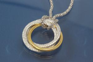 Pendant three Rings 925/- silver rhodium plated / partially gold plated and Zirconia,