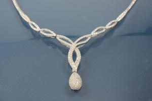 Teardrop necklace 925/- Silver rhodium plated with white Zirconia incl. bolt clasp and security eight,