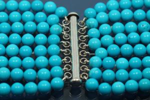 Turquoise Necklace (reconstructed) with 8-rows and 925/- Silver sliding clasp,