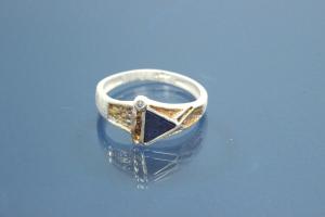 Ring 925/- Silber teilvergoldet, 1x Lapislazuli Dreiecksform, poliert/mattiert