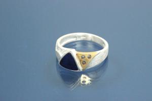 Ring 925/- Silver partially gold plated, 1x Lapislazuli Triangle, 3x white Cubic Zirconia