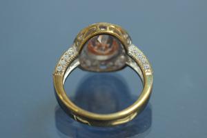 Ring 925/- Silber vergoldet mit weißen Zirkonia rund und ovalen champagner farbenen Zirkona als Mittelstein, Weite 57