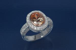 Ring 925/- Silver with white Zirconia round and oval  champagne color Zircona als middle gemstone, Size 57