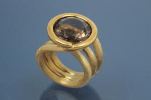 Ring with Smoky Quartz Ø 15,0mm, 925/- Silver gold plated and Steiners special finishing