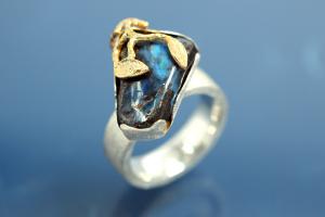 Ring with Boulder Opal (ca. 13,7ct), 925/- Silver partially gold plated and Steiners special finishing,