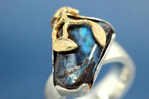 Ring with Boulder Opal (ca. 13,7ct), 925/- Silver partially gold plated and Steiners special finishing,