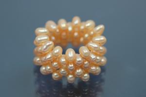 Pearl Ring 5-rows on elastic cord, Freshwater Pearls (FWP) peach