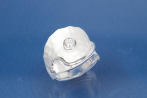 Ring, hammered Leaf Design with Cubic Zirconia Ø4,0mm 925/- Silver