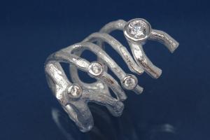 Ring, Tree Branch Design 925/- Silver, with white Cubic Zirconia