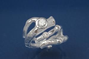 Ring im Geäst-Design mit weißen Zirkonia 925/- Silber