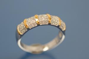 Ring bicolor 925/- Silver rhodium plated / partially gold plated, with white Cubic Zirconia