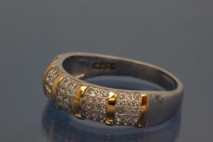 Ring bicolor 925/- Silver rhodium plated / partially gold plated, with white Cubic Zirconia