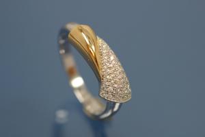 Ring bicolor 925/- Silver rhodium plated / partially gold plated, with white Cubic Zirconia