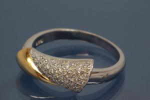 Ring bicolor 925/- Silver rhodium plated / partially gold plated, with white Cubic Zirconia