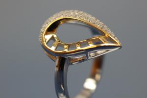 Ring bicolor 925/- Silber rhodiniert / teilvergoldet mit Zirkonia weiß, poliert