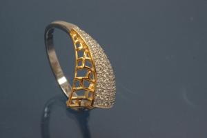 Ring bicolor 925/- Silver rhodium plated / partially gold plated, with white Cubic Zirconia