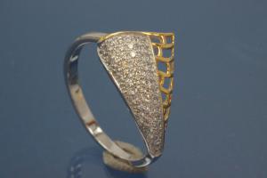 Ring bicolor 925/- Silver rhodium plated / partially gold plated, with white Cubic Zirconia