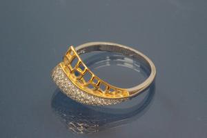 Ring bicolor 925/- Silver rhodium plated / partially gold plated, with white Cubic Zirconia