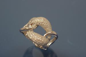 Ring mit beweglichem Kettenglied 925/- Silber rhodiniert mit Zirkonia weiß, poliert